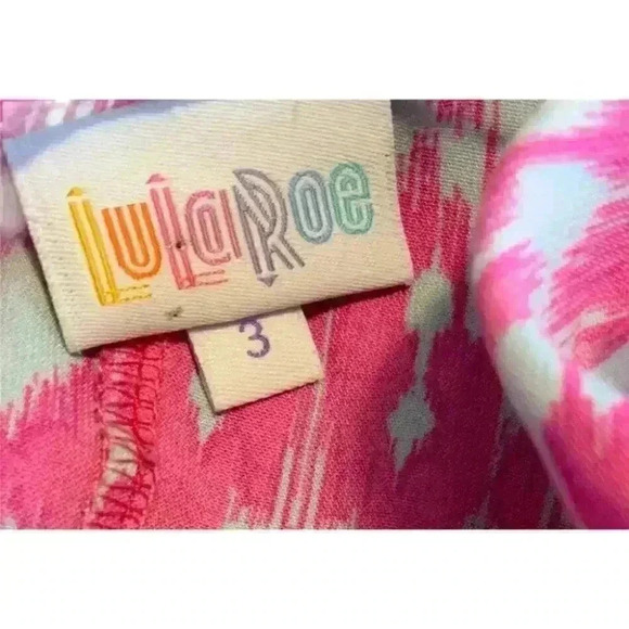  LuLaRoe Womens Pink Gray Geometric Print Open Front Blouse Short Sleeve Top XS - Picture 5 of 7